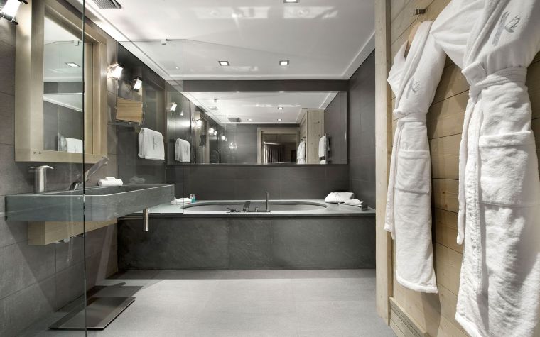 gray bathroom tiling and elegant interior wood tiling