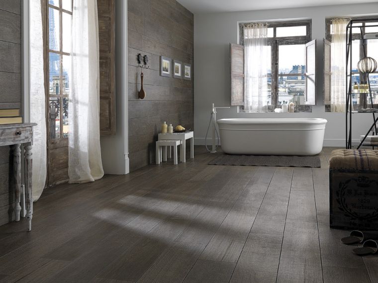 gray bathroom tile and wood interior modern design
