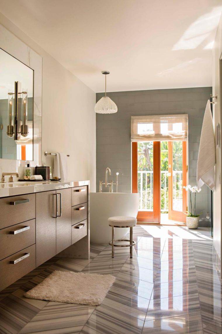 gray bathroom tile and wood luxury decoration