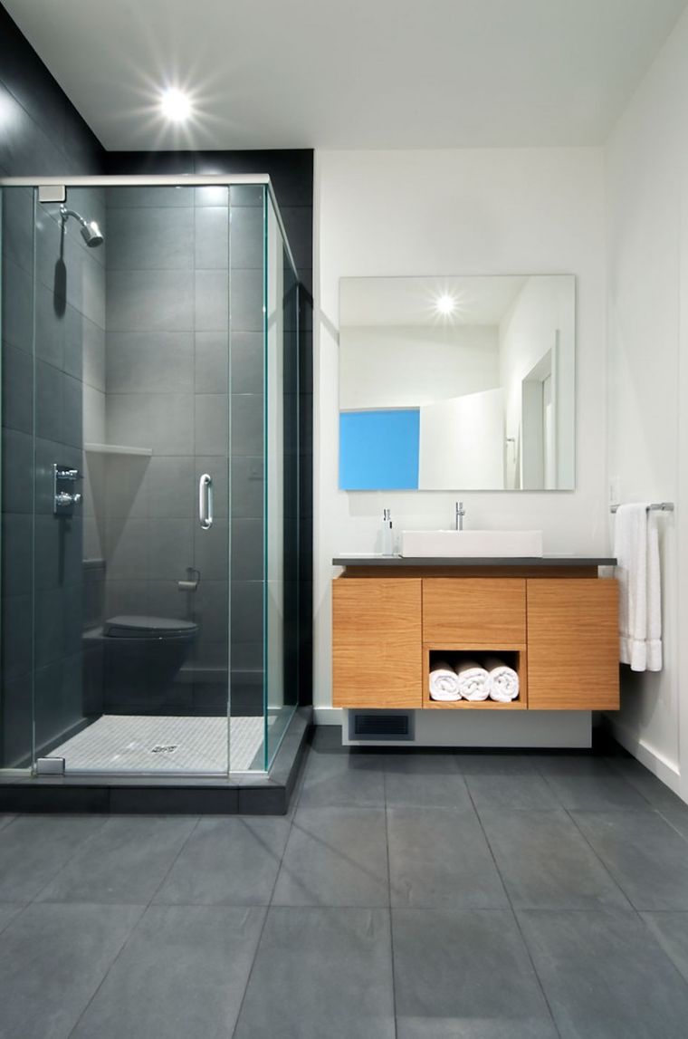 gray bathroom tile and wood shower modern furniture