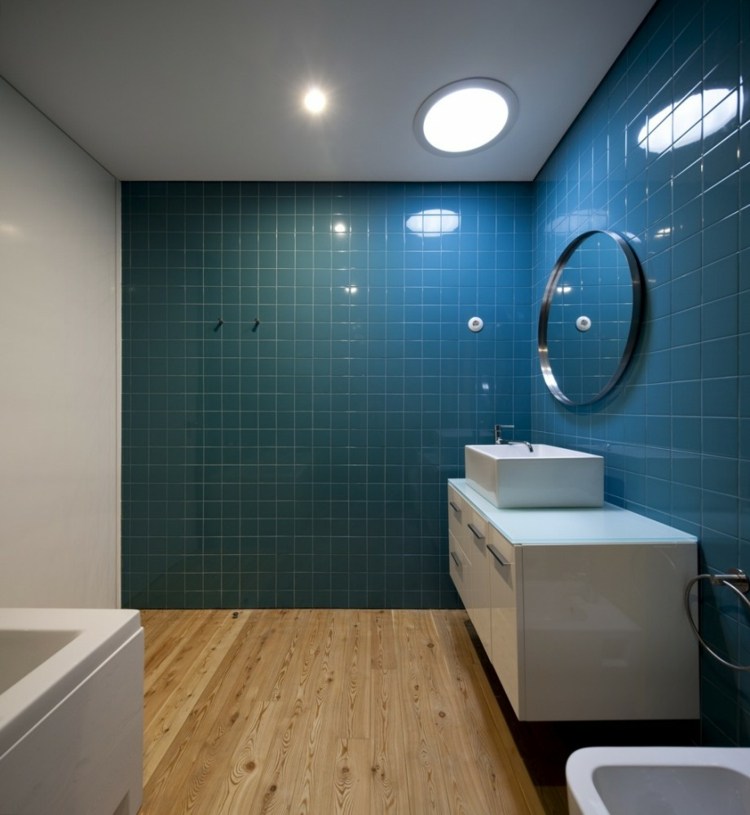 bathroom imitation wood blue deco tile