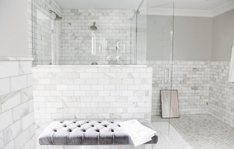 white tile bathroom marble italian shower