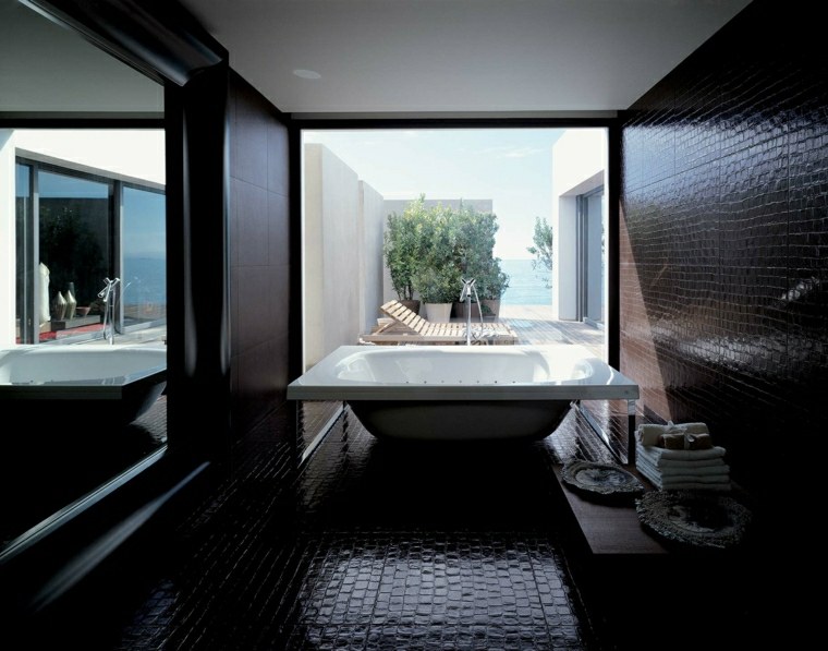 idea tile bathroom black bathtub design chaise longue wood design