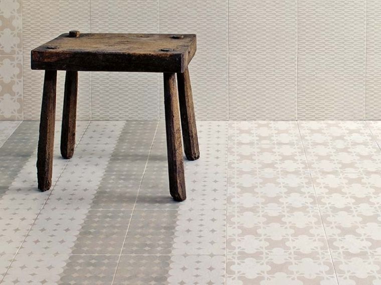 white tile floor covering modern pattern