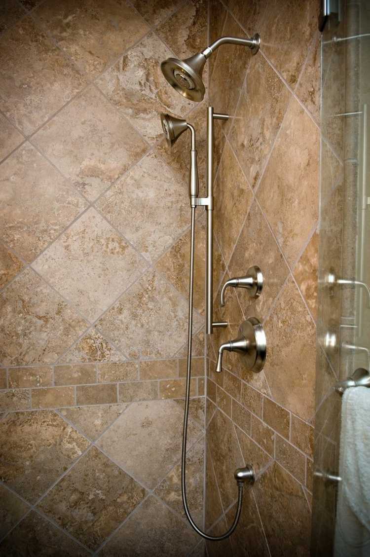travertine tile bathroom shower enclosure
