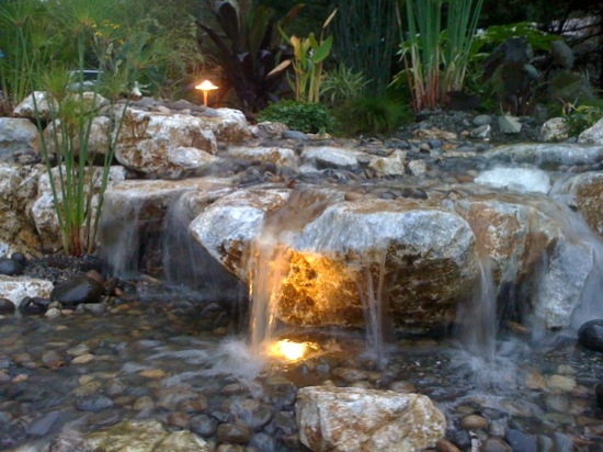 illuminated garden waterfall