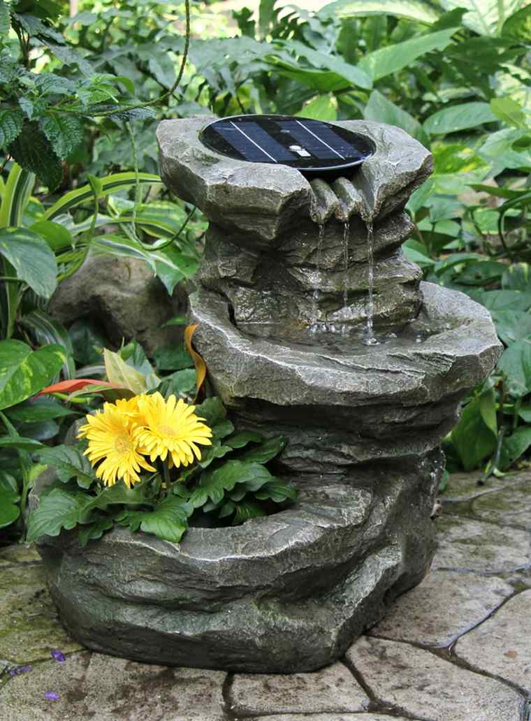 solar waterfall garden stone
