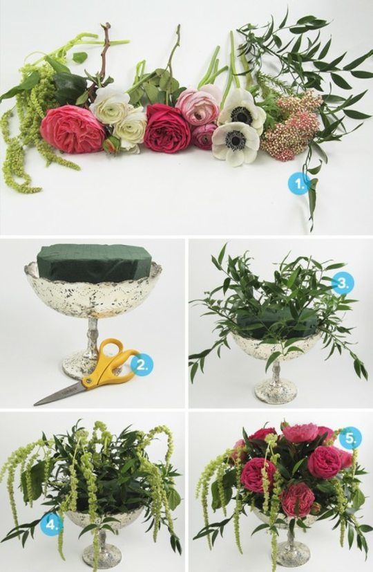 centerpiece blomster bryllup roser anemones