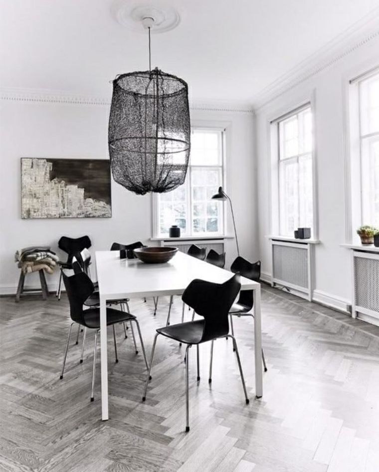 svart skandinavisk stol vardagsrum matsal rektangulärt bord