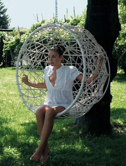 white rattan hanging chair