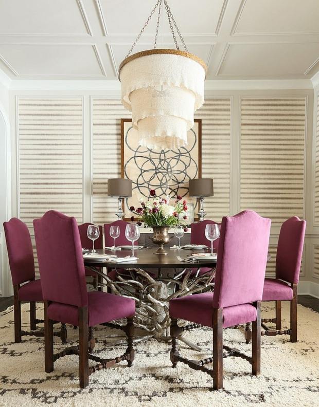 Elegant Dining Room Decoration In, Purple Dining Room Table