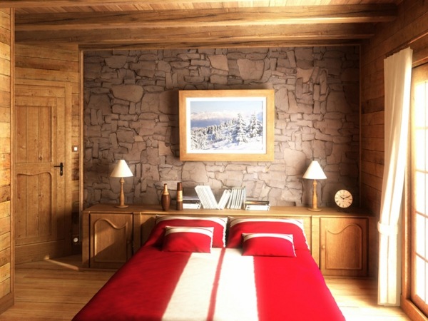 bedroom rustic idea layout design bed two place wall deco idea