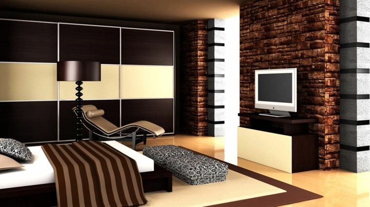 interior bedroom design single bed dark wood