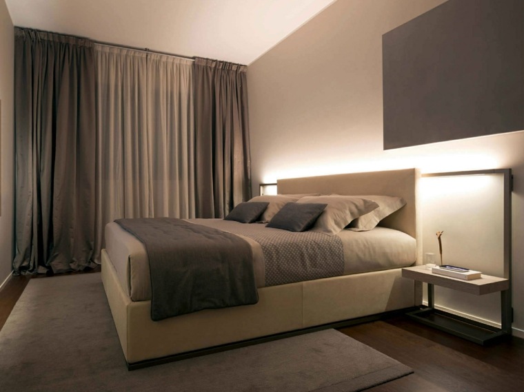 headboard idea layout bedroom modern curtains gray floor mats