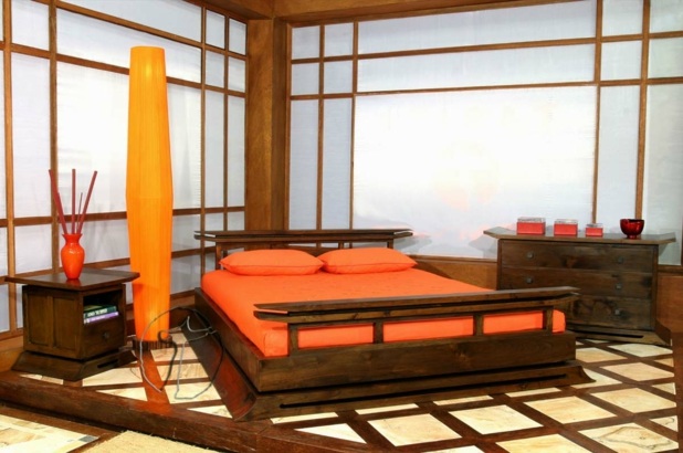 bedroom zen deco orange wood