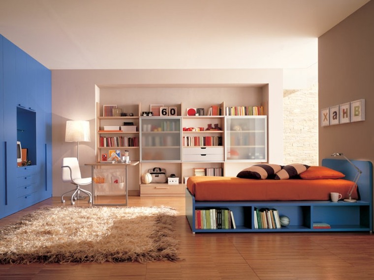 decoration blue room orange teenage carpet floor idea