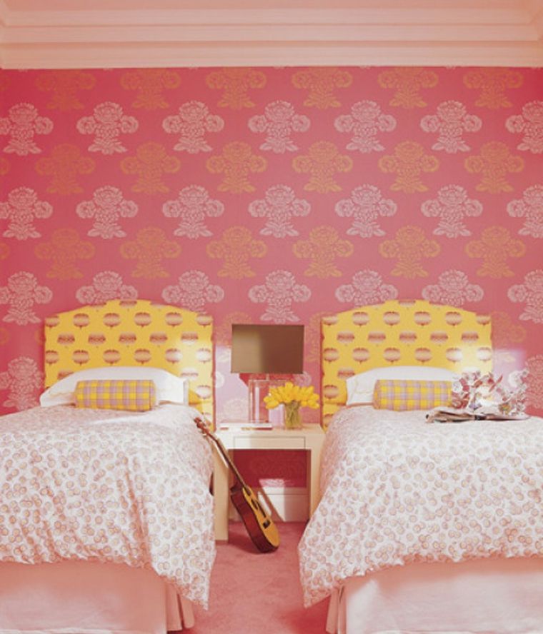 pink wallpaper bedroom girl teen idea bed