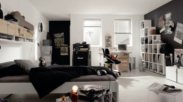 teen boy room black white