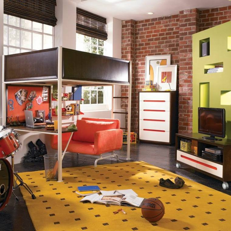 office loft bedroom teen idea armchair orange floor mats yellow design