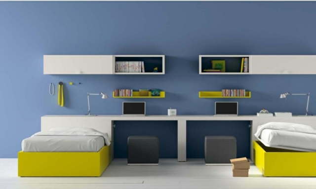 blå gul teenage værelse
