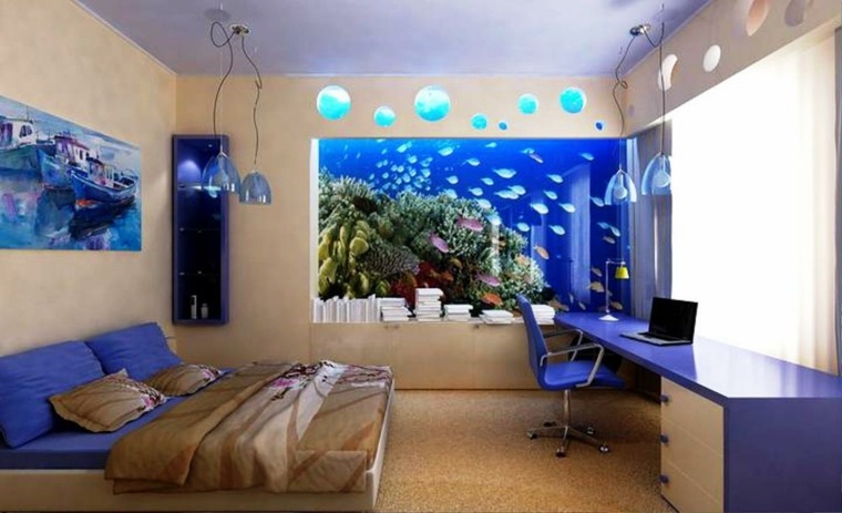 akvariumblått fiskrum