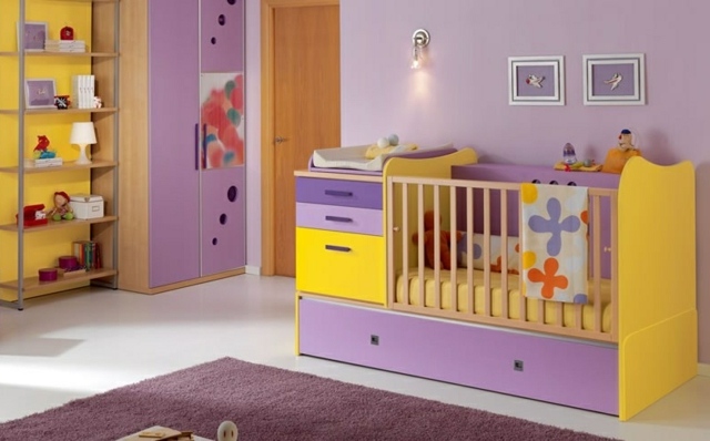 purple yellow girl baby room