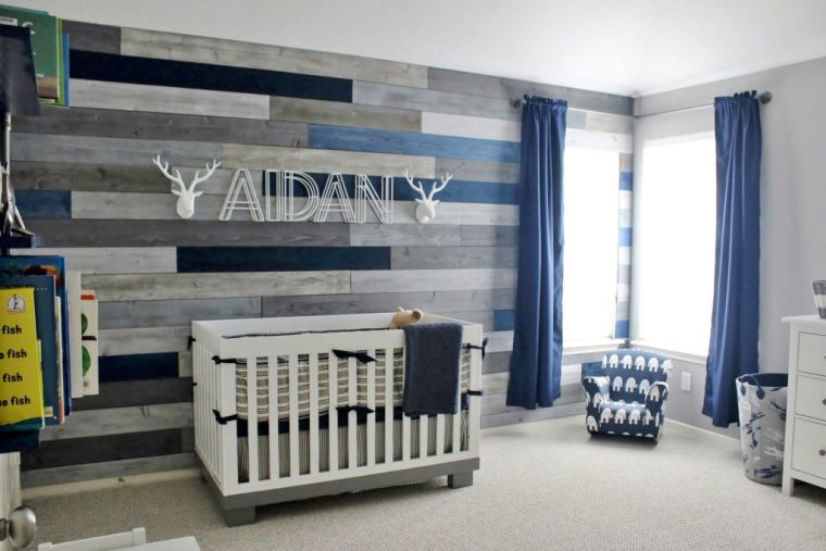 baby room white blue and gray photo room baby boy wood wall cladding