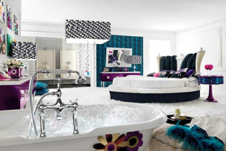 blue room white duck round bed modern chic style