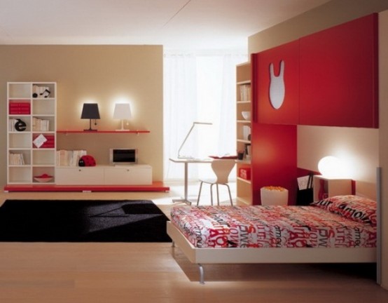 bedroom teen red accents