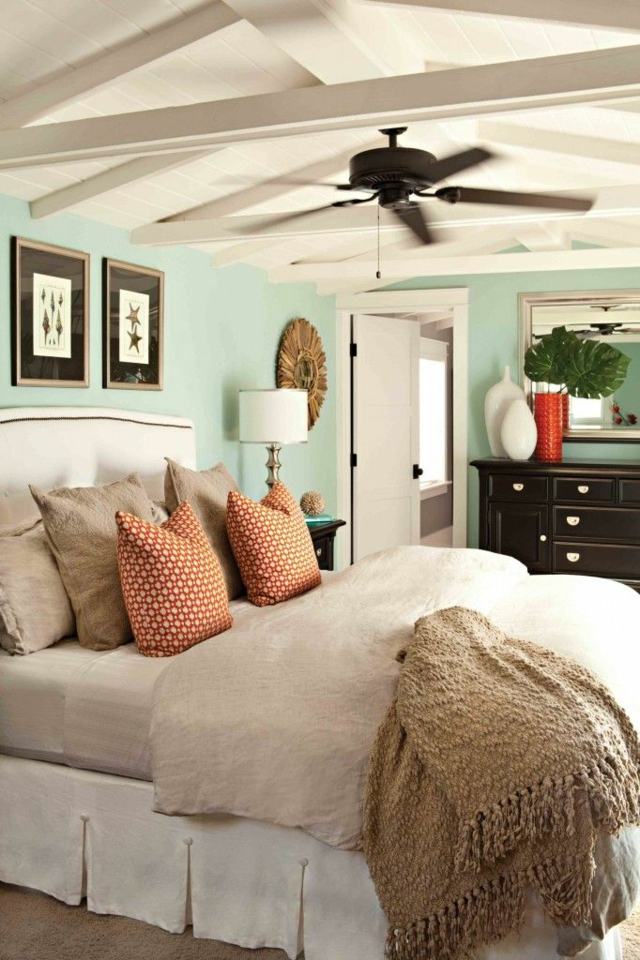 blue beige bedroom