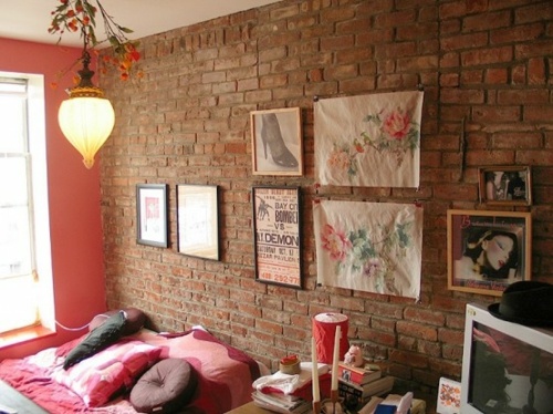 red brick bedroom