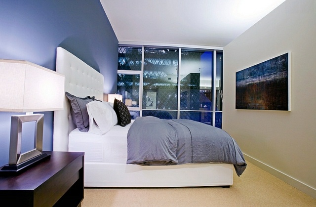 bedroom bedroom window bay white blue lamp