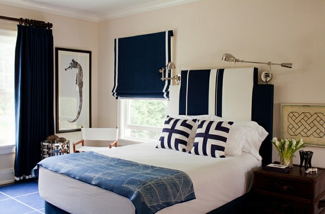 bedroom bed white dark blue