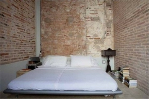 minimalist red brick bedroom