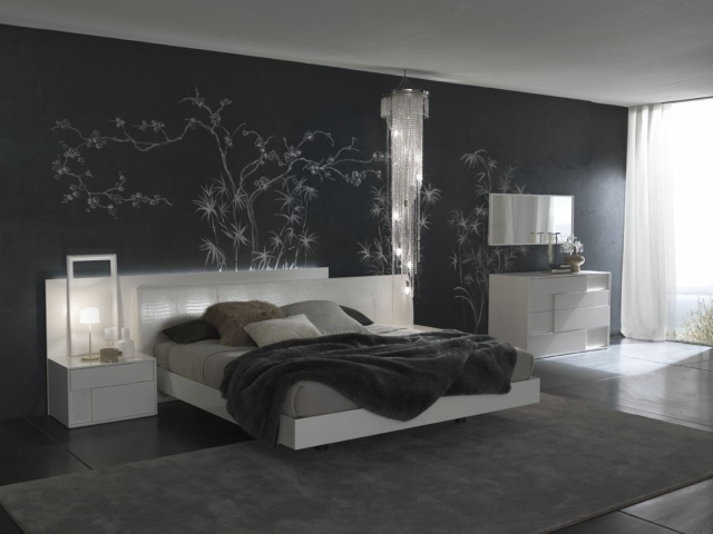 room-bedroom-modern-gray-wall-deco floral