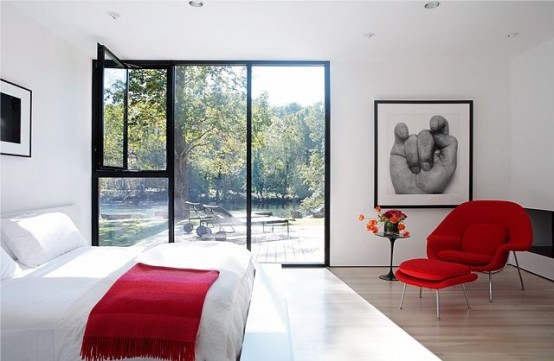 modern bedroom shades red color