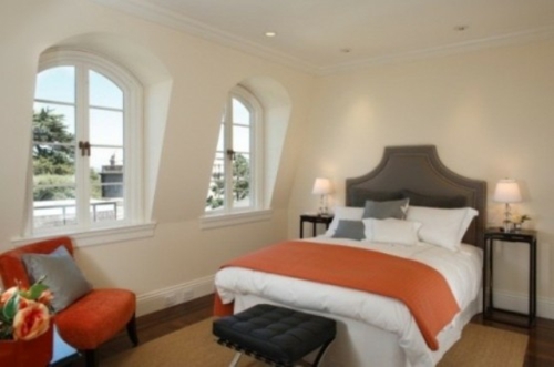 bedroom orange dominant white color