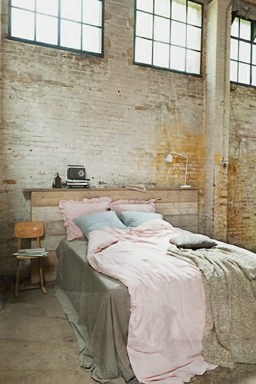 bedroom industrial style walls bricks