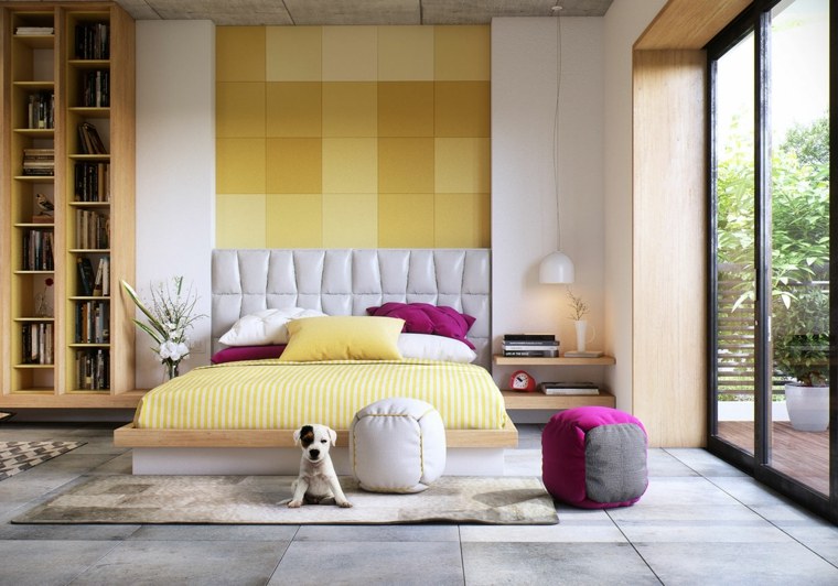 chambres adultes design féminin accents décoration jaune rose