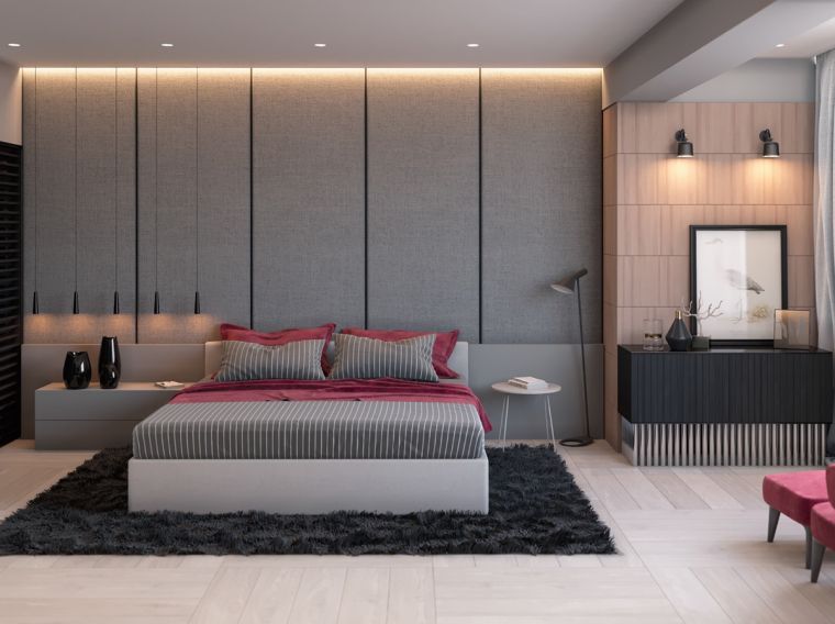 master bedroom modern design gray and black interior layout