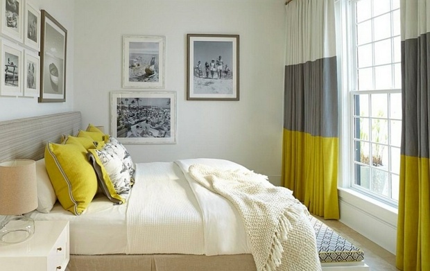 room design curtains yellow gray