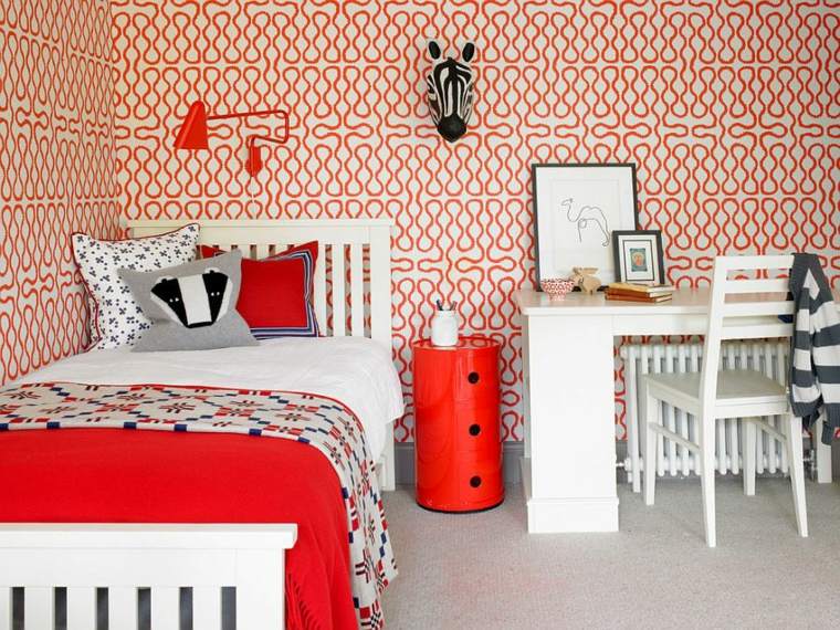 kid's room red wallpaper