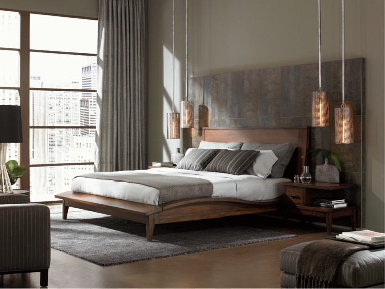 gray bedroom design wooden bed
