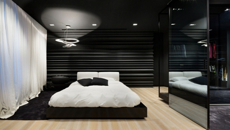 bed design bedroom modern idea parquet wood sofa leather gray
