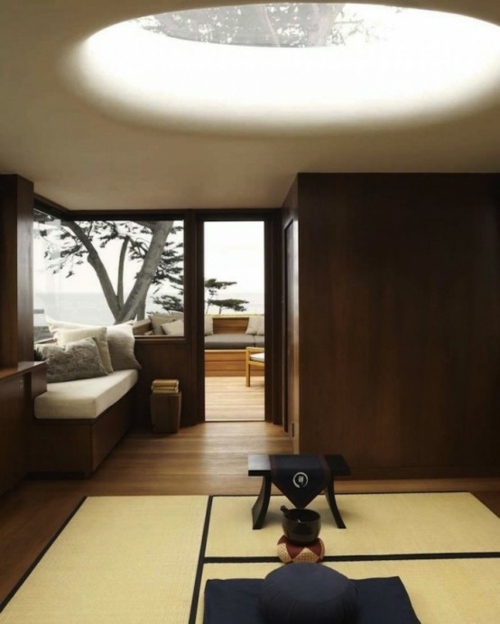 zen minimalist room with terrace view