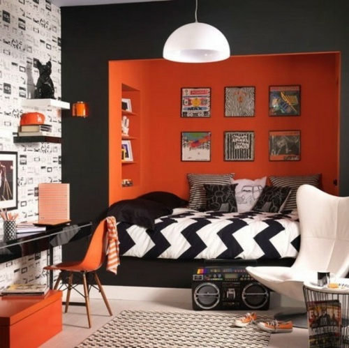 modern black orange room