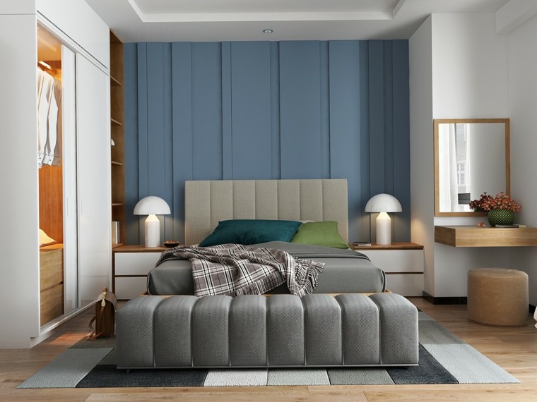 parent bedroom blue accent wall