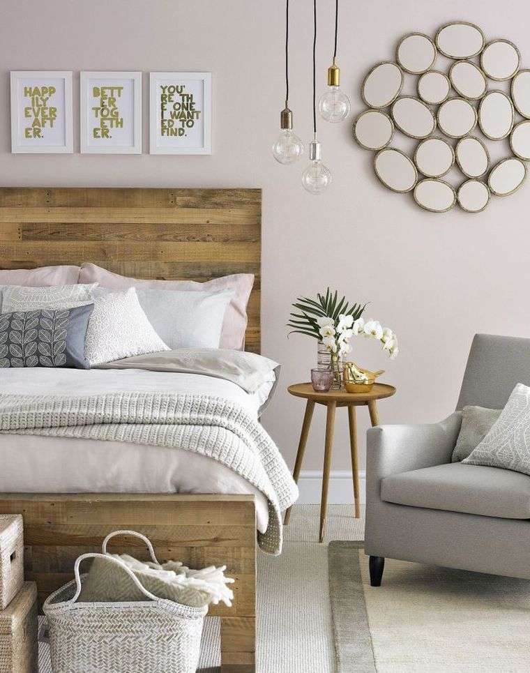 room rose and gray deco-bed-wood-style-nordic-ideas