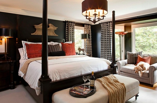 rustic room with black canopy bed