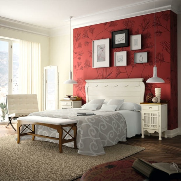 rustic bedroom red wallpaper